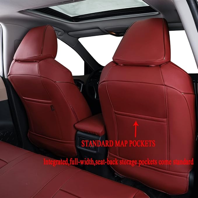 EKR Rav4 Seat Covers Custom Fit for Toyota Rav4(Gasoline) 2019 2020 2021 2022 2023 2024 2025 LE/XLE/XLE Premium/Limited,Leather Car Seat Cover Full Set for SUV,Faux Leather(Burgundy)