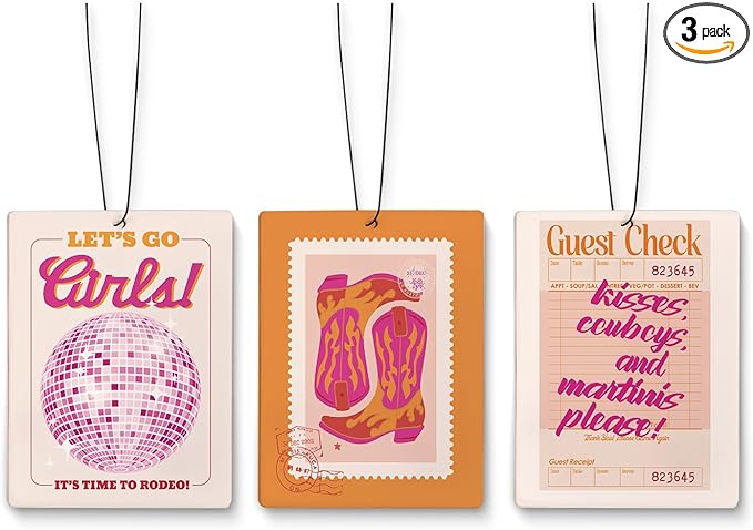 Western Car Accessories,Hot Pink and Orange Western Air Freshener for Car,Preppy Disco Cowgirl Guest Check Air Freshener Hanging 3 Pcs for Cars Closet Drawer Books Bathroom