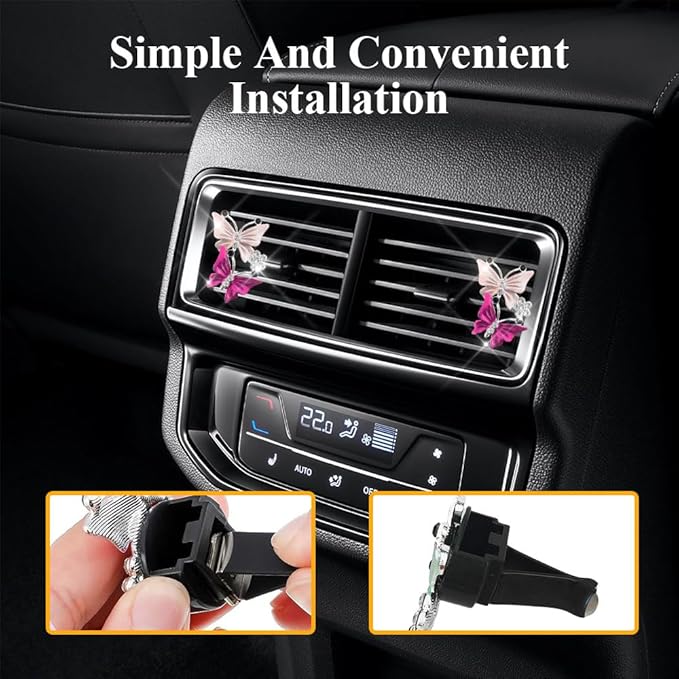 2PCS Car Air Fresheners Vent Clips, Butterfly Car Accessories, Sparkly Bling Dual Butterfly Auto Air Vent Clips, Automotive Cute Air Conditioning Outlet Decoration Universal for Women Girl
