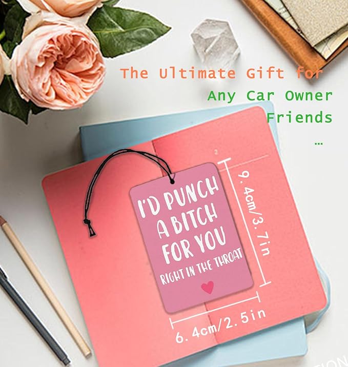 I'd Punch A B Funny Car Air Fresheners Pink Hanging Car Accessories 3Pcs, Cute Air Freshener for Car Funny Gifts for Women Sister Best Friends Gift for Women Mothers Day Gifts(Real)