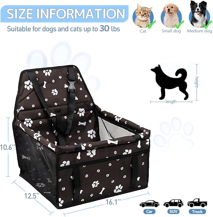 Dog Car Seat for Small Dogs Under 30 lbs - Easy to Clean, Dirt Resistant & Anti-Scratch Durable with Storage Pockets, Compatible with Dog seat Belt, Cold Pat Optional(Coffee)