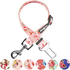 Blueberry Pet 8 Patterns Spring Scent Inspired Floral Rose Baby Pink Adjustable Dog Seat Belt Tether for Dogs Cats, Durable Safety Car Vehicle Seatbelts Leads Use with Harness