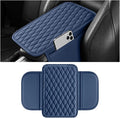 Car Armrest Cushion Pad, Leather Vehicle Center Console Cover with 2 Storage Bags, Non-Slip Automotive Interior Arm Rest Seat Box Cover Accessories, Universal for SUV RV Sedan (Dark Blue)