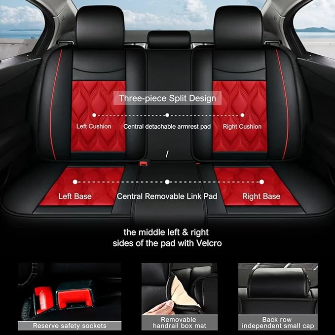 AOMSAZTO Car Seat Covers Full Set Fit for Kia Forte 2010-2026 Waterproof Faux Leather Car Seat Cushions Automotive 5 Seat Covers Set（Black&Red）