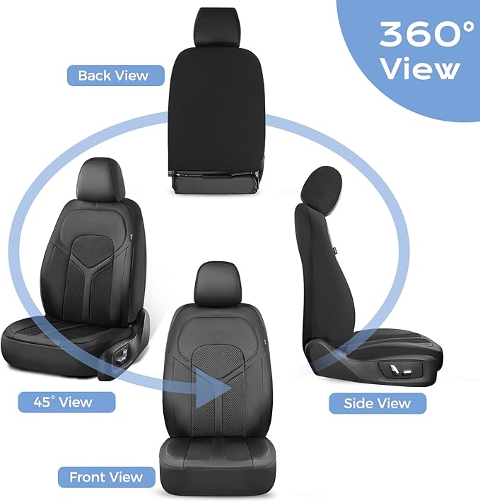 FLORICH Car Seat Covers Front Seat, Universal Seat Cover 2 Seats, Automotive Seat Covers with Mesh Leather, Waterproof Car Seat Protector, Breathable Car Seat Cushion for Most Car SUV Truck, Black