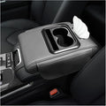 Car Center Console Armrest Pillow, Multifunctional Armrest Box Cover with Cup Phone Tissue Holder & Side Pockets, Waterproof Leather Middle Console Cushion for Most Vehicles (Gray, Normal)