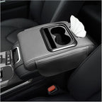 Car Center Console Armrest Pillow, Multifunctional Armrest Box Cover with Cup Phone Tissue Holder & Side Pockets, Waterproof Leather Middle Console Cushion for Most Vehicles (Gray, Normal)