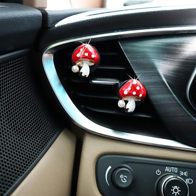 Cute Mushroom Car Air Freshener Vent Clips,4pcs Red Mushroon Refillable Car Air Freshener Decorative Clips Car Diffuser,Providing Bloom Car Scent