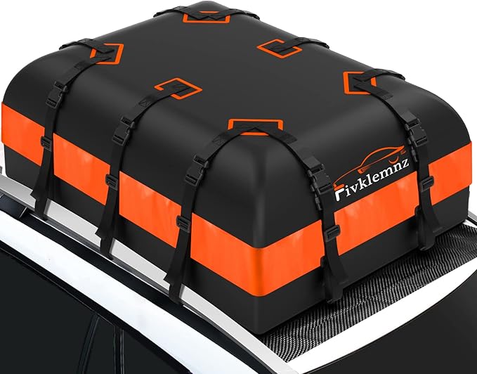 FIVKLEMNZ 21 Cubic Car Rooftop Cargo Carrier Roof Bag Waterproof for All Top of Vehicle with/Without Rack Includes Topper Anti-Slip Mat + Reinforced Straps + 6 Door Hooks + Luggage Lock
