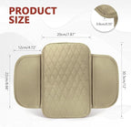 Car Center Console Cover, 12"×7.87" Waterproof Leather Auto Armrest Cover Protector with 2 Pocket, Comfortable Arm Rest Box Cushion Pad, Universal Interior Car Accessories (Beige)
