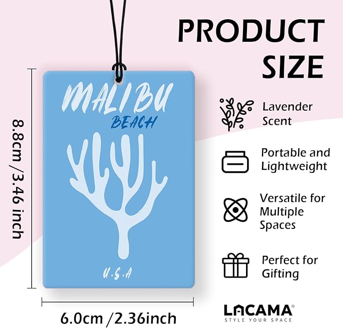 Lacama Blue Coastal Beach Car Air Freshener 3Pcs, Coastal Malibu Palm Tree Oyster Coral Cars Scents Air Freshener for Women Girls Gifts, Preppy Beach Car Accessories Interior Mirror Decor Hanging