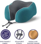 napfun Neck Pillow for Traveling, Upgraded Travel Neck Pillow for Airplane 100% Pure Memory Foam Travel Pillow for Flight Headrest Sleep, Portable Plane Accessories, Teal Striped Kit
