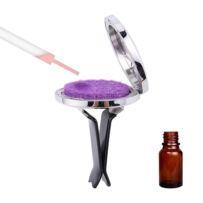 (Bee) 30mm Car Aromatherapy Essential Oil Diffuser Stainless Steel Locket Air Freshener with Vent Clip 7 Pads 1 Oil Included