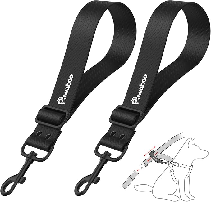 Pawaboo 2-Pack Dog Car Seatbelts, Universal Pet Safety Belts with 360° Rotatable Hook, Chew-Proof Nylon & PVC Dog Car Restraints, Adjustable Dog Seat Belt Leashes for Cars, 20", Black