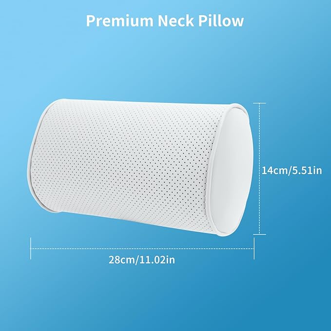 Car Headrest Pillow for Driving - Luxury Leather 100% Memory Foam, Ergonomic Neck Support - Universal Fit Head Rest Travel Pillow for Most Cars, Home & Office, White, 2 Pack