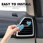 4PCS Bling Heart Air Vent Clips, Car Air Freshener for Women, Air Fresheners Diffuser Clip Charm, Car Air Conditioning Outlet Clip Decorative Accessory for Women Girls (Lake Blue, Style1)