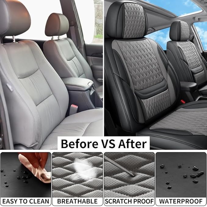 Car Seat Covers Full Set Custom Fit for Chevrolet/Chevy Cruze 2011-2019 - Premium Faux Leather with Lumbar Support | Breathable, Waterproof, Anti-Slip, Durable (Black&Gray,Full Set)