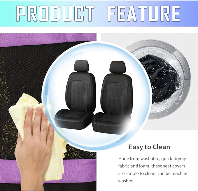4PCS Cooling Car Seat Covers,Breathable Front Seat Covers with Mesh Construction and Foam Padding,Car Seat Protector to Reduce Back Sweating,Universal Car Interior for Car SUV (Black)