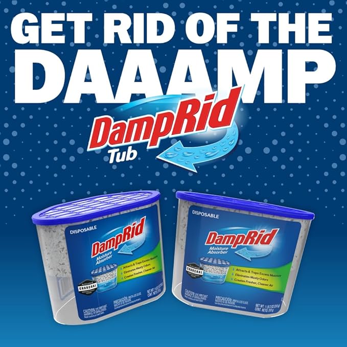 DampRid Fragrance Free Disposable Moisture Absorber with Activated Charcoal, 18 oz (Pack of 3) Odor Remover, Lasts Up to 60 Days, No Electricity Required