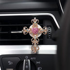 HungMieh 1PCS Bling Car Accessories for Women, Rhinestone Car Décor Interior, Car Charm Air Vent Clip with Pads for Fragrance (Cross Heart Pink)