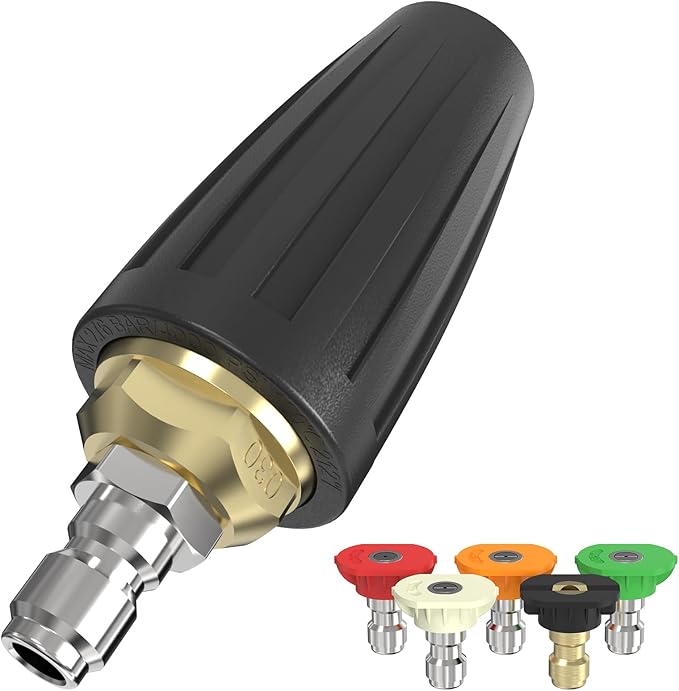 Pressure Washer Tips Turbo Nozzle, Max 4000 PSI 360°Rotating Power Washer Nozzles with 1/4" Quick Connect, 5 Spray Nozzle Tips for Cleaning Brick, Concrete, 4.0 GPM 4.0 Orifice