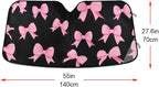 Pink Bow Black Windshield Sunshade Car Sun Shade Front Window Shade for Truck SUV Blocks UV Rays Sun Reflector Visor Protector Accordion Folding