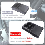 Supin Car Armrest Cushion - Multifunctional Faux Leather Armrest Cushion with Cup Holder, Phone Storage, and Ergonomic Design for All Seasons (Carbon Style)