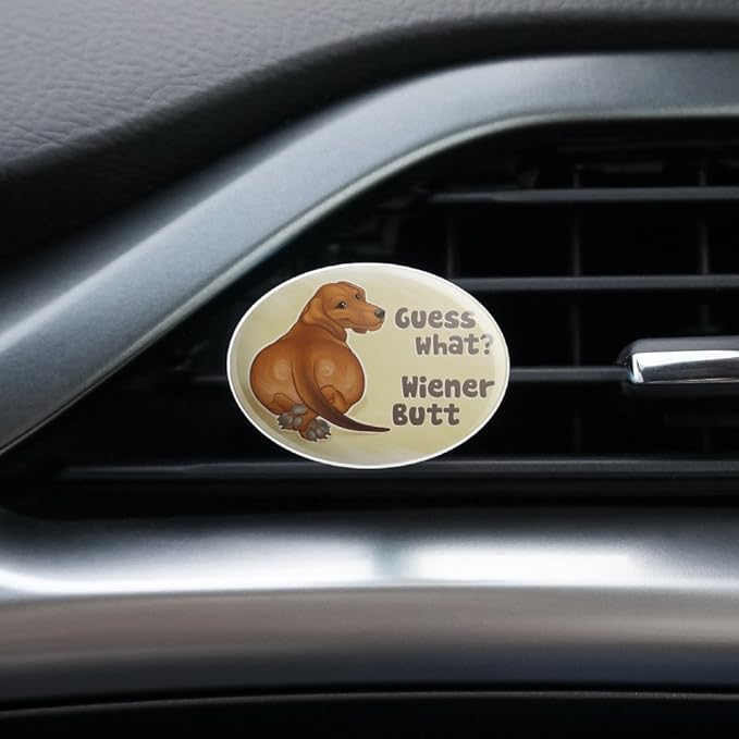 GRAPHICS & MORE Guess What? Wiener Dog Butt Dachshund Funny Car Air Freshener Vent Clip - Citrus Blossom Scent