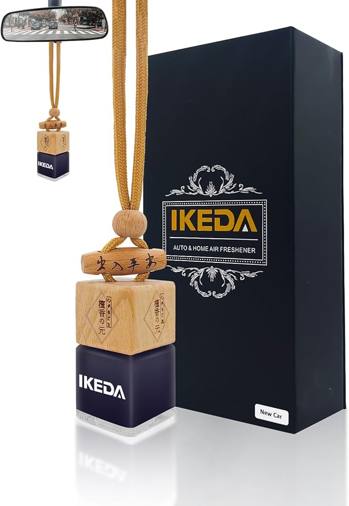 Car Air Fresheners for Men | 10ml Air Freshener | Strong Perfume Hanging Diffuser with Odour Eliminaor Technology | Car Accessories | Car Scents Air Fresheners by Ikeda (Square, New Car)