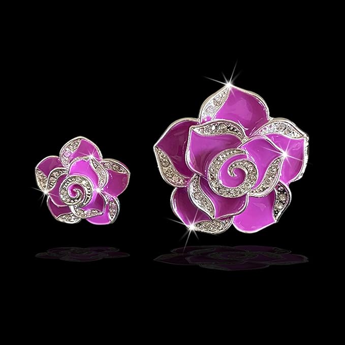 2 Pcs Camellia Air Vent Clips, Cute Flower Car Air Freshener Clip, Bling SUV Outlet Decorations, Crystal Rose Vent Diffuser, Charm Car Inter Decor Accessories for Women Girls