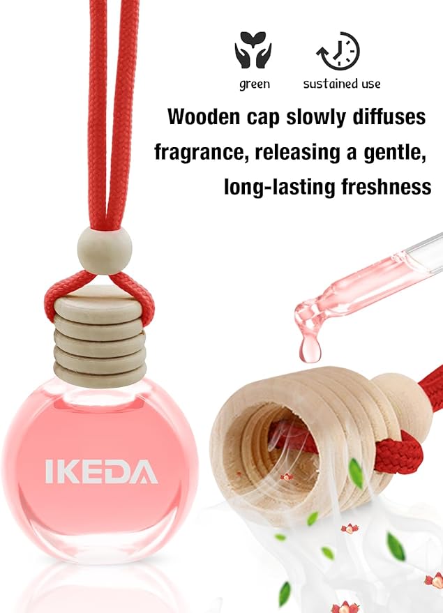 Ikeda Car Air Freshener: Hanging Car Smell Air Freshener | 10ml Hanging Car Perfume | Long Lasting Fragrance | Strong Scents Diffuser for Auto Home (Strawberry)