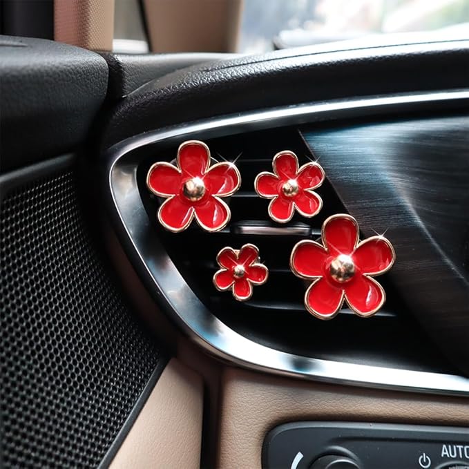 4pcs Flowers Air Vent Clips Red Daisy Car Air Freshener Vent Clips Cute Fower Car Accessories for Women Refillable Diffuser