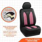 Skechers Memory Foam™ Car Seat Cover Full Sets, Hexcomb Breathable Thick Seat Covers, Airbag Compatible, Automotive Comfort & Protection for Most Cars,Van,Trucks, SUVs (Pink,Full Set)