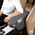 Car Armrest Cushion Pad, Leather Vehicle Center Console Cover with 2 Storage Bags, Non-Slip Automotive Interior Arm Rest Seat Box Cover Accessories, Universal for SUV RV Sedan (Silver Gray)