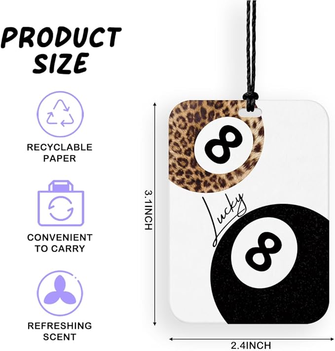 4 Pcs Trendy Retro Cheetah Print Car Air Freshener Cheetah Print Car Accessories Lucky 8 Ball Dice Hanging Air Freshener for Cars Closet Drawer Books Car Accessories Mirror Decor
