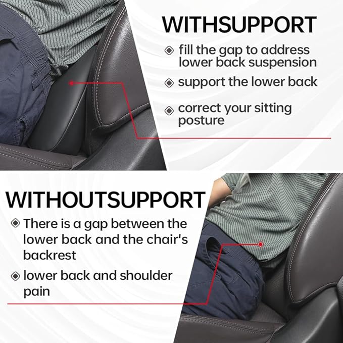 1p Memory Foam Lumbar Support Pillow for car Lower Back Pain Relief - Back Cushion for Driving, Chair Support for Car-Office Chair（Black&Red）
