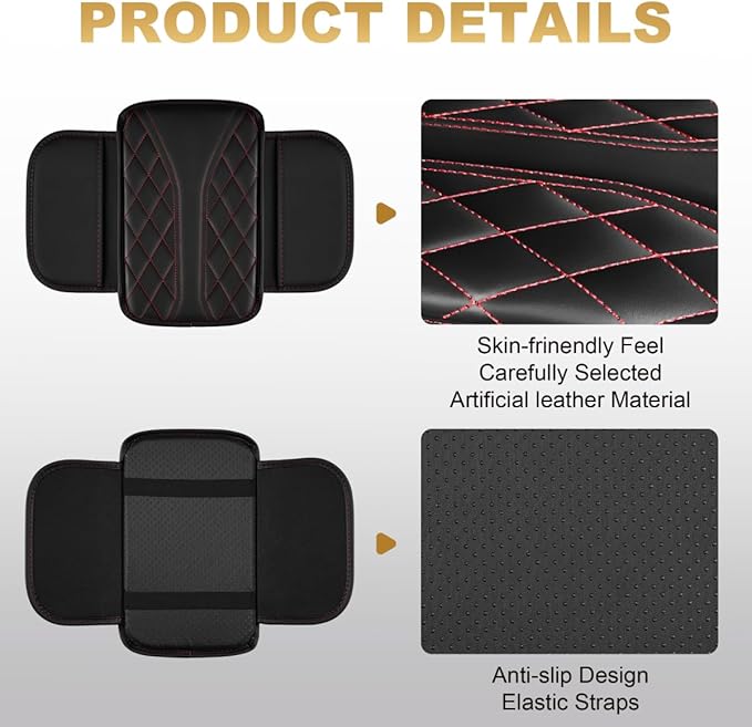 Center Console Cover Fit for Land Cruiser Scratch & Wear Resistant Waterproof Middle Console Cover with 2 Storage Bags(Black&Redline)