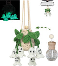 Handmade Crochet Hanging Car Air Freshener - Glow-in-the-Dark Lily of the Valley Plant with 12ml Refillable Essential Oil Diffuser Bottle, Halloween Car Accessories & Bedroom Nightlight Decor