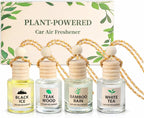 Plant-Powered Car Air Freshener 4-Pack, Essential Oil Hanging Car Diffuser for Rearview Mirror, Long Lasting Odor Eliminator, Aesthetic Auto Decor Accessories (Teakwood, Bamboo, White Tea)