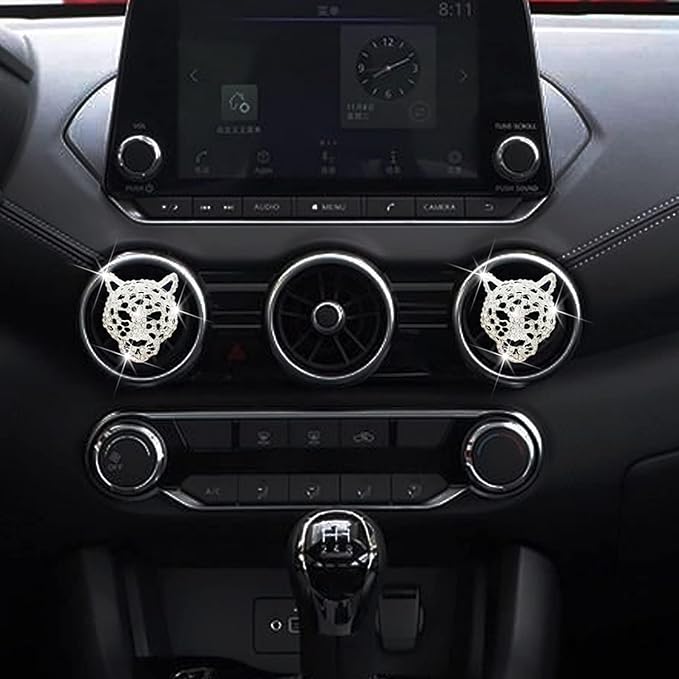 Bling Leopard Air Vent Clips, Crystal Leopard Car Air Fresheners Vent Clips Car Diffuser Vent Clip Rhinestone Decoration Interior Decor Bling Accessories for Women (Silver)