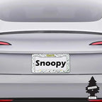 Snoopy Expression License Plate Frame 2 Pack Bundle with Little Tree Air Freshener – Plasticolor Peanuts Snoopy Design, Universal Fit Standard Car Plate Frames, Plastic
