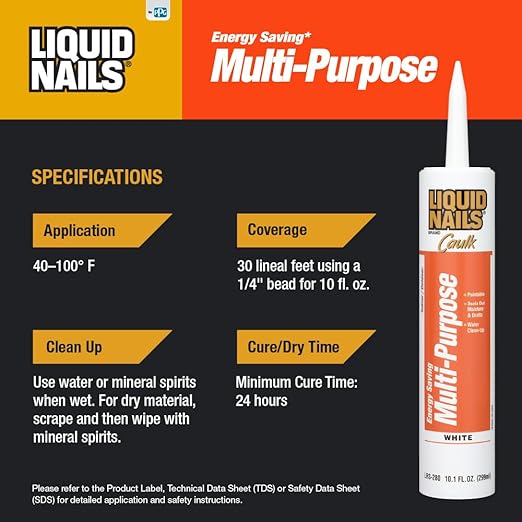 Liquid Nails Energy Saving Multi-Purpose Latex Caulk, 10.1 fl. Oz