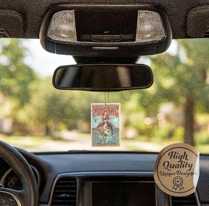 Outdoor Fishing Adventure Car Air Freshener 4 Pack Scented With Premium Oils By Fresh Fresheners (Vintage Fishing)