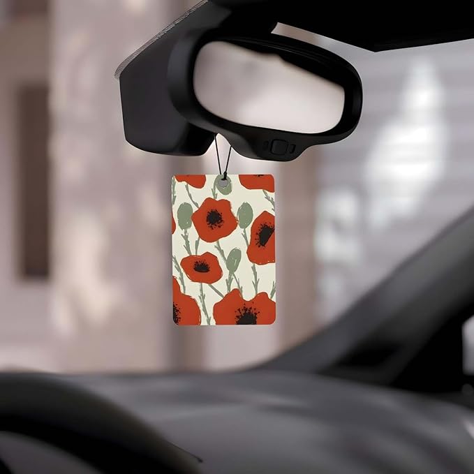 Floral Pattern Car Air Freshener 4 Pcs, Lavender/White Flower/Tulip/Poppy Hanging Scents, Botanical - themed Car Accessories for Women/Girls, Decor for Room/Closet/Drawer