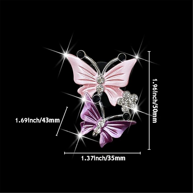 Car Air Fresheners Vent Clips for Women, Cute Dual Butterfly Diamond Rhinestone Sparkly Bling Air Freshener Accessories