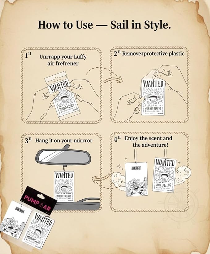 PumpCar 2 pieces Luffy double-sided hanging Japanese anime cherry-scented One Piece car air freshener Cool anime hanging air fresheners for rearview mirror Car Interior Accessories Household Gifts
