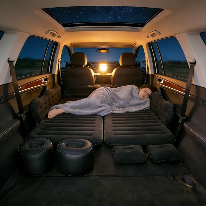 Car Air Mattress Compatible with Saturn Vue 2002 2003 2004 2005 2006 2007 2008 2009 2010, 12 V Pump, Sleeping Pad with Headrest & Side Guards for Road Trips & Car Camping Back