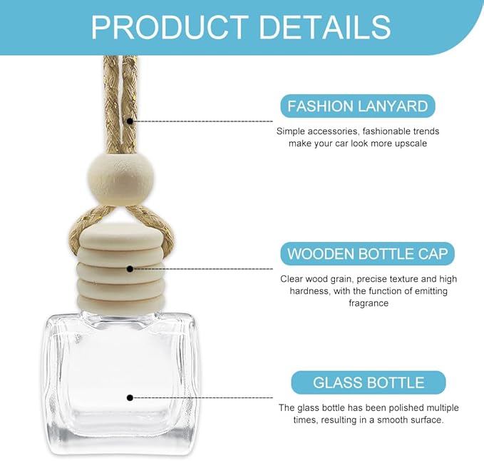 5PCS Hanging Car Air Freshener, Car Air Freshener Diffuser, 8ml Empty Glass Auto Oil Perfume Aromatherapy Diffuser Charms, Refillable Perfume Bottles for Most Vehicles (Schoolbag, Style 1)