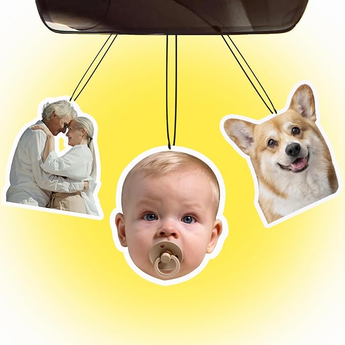 Custom Air Fresheners with Pictures - Personalized Double Sided Photo Air Freshener for Car, Customized Funny Face Car Air Freshener for Wardrobe Bathroom Hanging Ornaments
