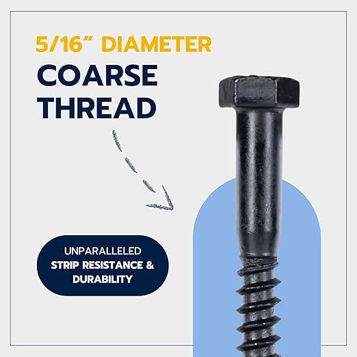 5/16 x 4 (50 Pack) Lag Screw Kit, 50 Screws and 50 Washers, Ceramic Black Ruspert Coating for Exterior Use, Meets ASTM A307 and ASME B18.2.1, Industrial/Commerical Grade by Makers Bolt